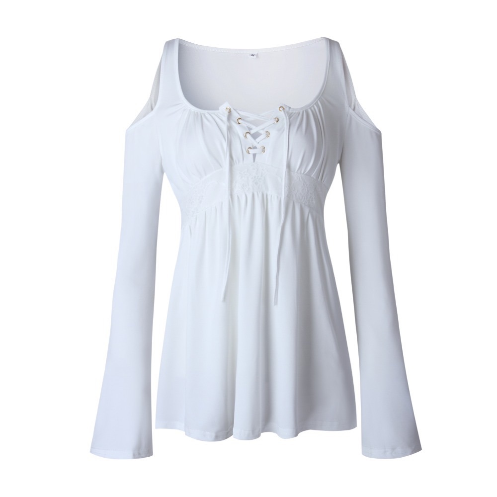 💥 SALE Lace Up Bell Sleeve Cold Shoulder Blouse - Picture 2 of 4